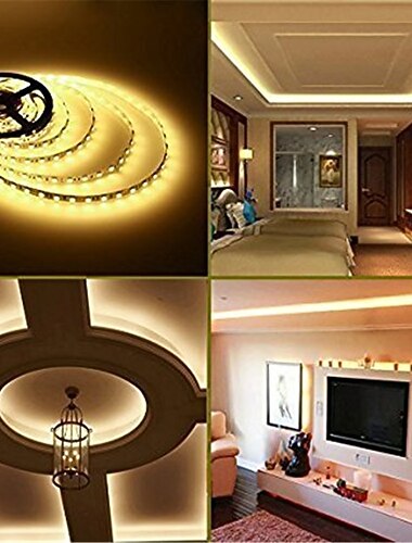  KWB 5 m Fleksible LED-lysstriper 300 LED 5050 SMD 10mm Varm hvit Hvit Kuttbar Mulighet for demping Koblingsbar 12 V / Passer for kjoeretoey / Selvklebende / IP44