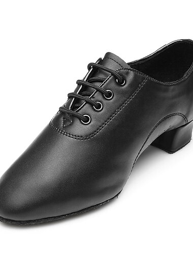  Men\'s Latin Shoes Ballroom Dance Shoes Performance Lace Up Heel Sneaker Low Heel Loafer Black