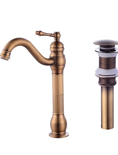  Bathroom Faucet Set,Antique Brass Single Handle One Hole Bath Taps with Drain
