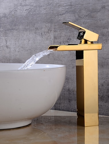  Faucet Set - Waterfall Gold Centerset Single Handle One HoleBath Taps