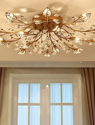  15-Light 90 cm Ceiling Lights LED Crystal Flush Mount Lights Metal Painted Finishes Chic & Modern 200-240V / 110-120V Flower Design