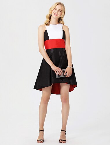 A-Line Jewel Neck Asymmetrical Taffeta Color Block Cocktail Party Dress with Sash / Ribbon by TS Couture®