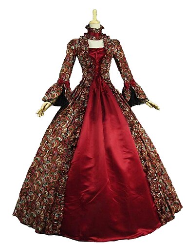  Vintage Rococo Victorian Costume Women\'s Dress Party Costume Masquerade Red Vintage Cosplay Padded Fabric Long Sleeve Floor Length / Floral