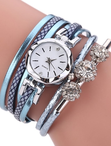  שעון יד קווארץ ל נשים אנלוגי קווארץ אופנה מסוגנן פאר יום יומי בלינג ריינסטון צמיד סגסוגת דמוי עור