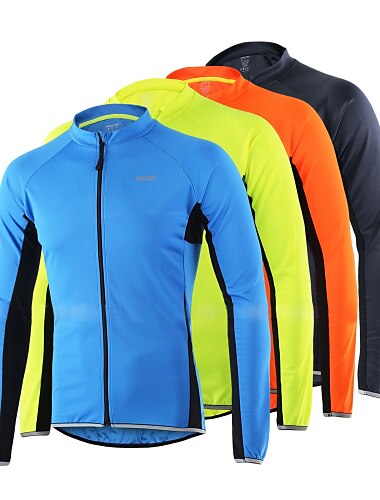  Men\'s Cycling Jersey Long Sleeve Bike Jersey Top with 3 Rear Pockets Mountain Bike MTB Road Bike Cycling Fast Dry Reflective Strips Back Pocket Softness Light Yellow Gray Black Blue Patchwork