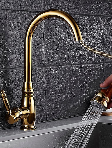  kjoekkenkran moderne retrostil ti-pvd uttrekkbar/nedtrekkbar/messing/enkelt haandtak ett hull