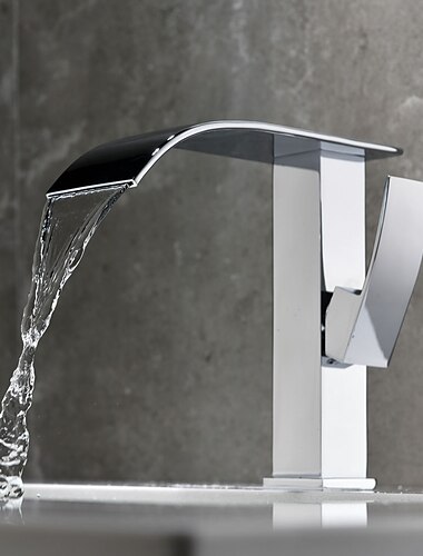  robinet de bassin cascade moderne en cuivre chrome, robinet d\'evier de salle de bain a un trou avec interrupteur chaud et froid