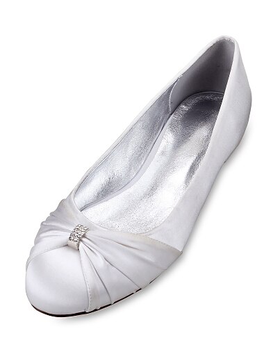  Women\'s Wedding Shoes Bridal Shoes Rhinestone Flat Heel Round Toe Elegant Classic Ballerina Satin Loafer Black White Ivory