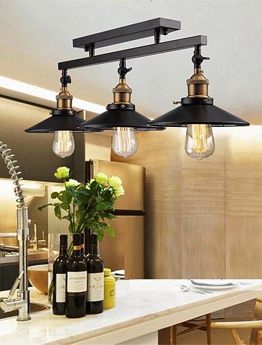  مصباح سقف علوي عتيق مكون من 3 مصابيح بإتجاه الضوء قابل للتعديل بثلاثة رؤوس ومرآة زجاجية وغرفة المعيشة وغرفة الطعام