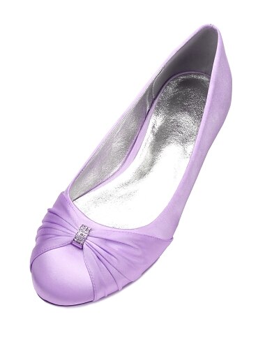  Women\'s Lavender Purple Satin Bridal Flats – Elegant Knot Design with Rhinestone Accent for Weddings and Formal Occasions