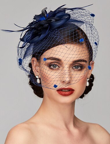  Fascinatori Eleganti Cappelli Lino Rete Copricapo Cappello del Kentucky con clip Fascetta Piuma Floreale Rete Abito Cerimonia Serale Giorno delle donne alla corsa dei cavalli Copricapo Abbigliamento