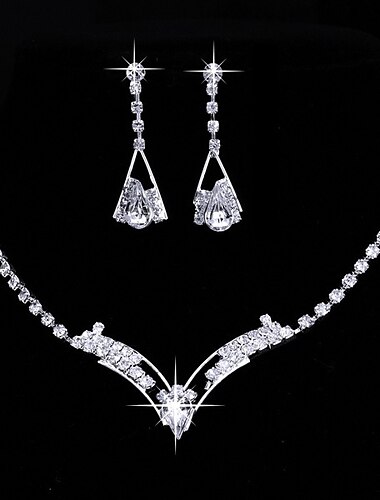  Necklace 1 set White Crystal Rhinestone Alloy 1 Necklace Earrings Women\'s Fashion Tennis Chain Gypsophila Jewelry Set For Party Wedding