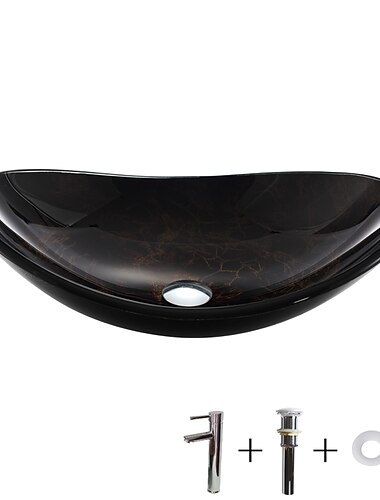 Bathroom Sink / Bathroom Faucet / Bathroom Mounting Ring Contemporary - Tempered Glass Round Vessel Sink