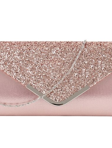  Women\'s Pink Glittery Clutch with Silver Chain Handle for Evening and Party Events