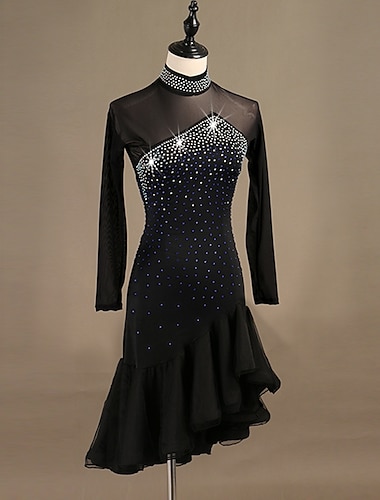  Dance Salsa Latin Dance Dress Crystals / Rhinestones Women‘s Performance Long Sleeve Spandex