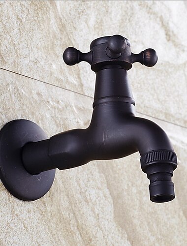  Outdoor Faucet,Industrial Style Single Handle Indoor/Outdoor Faucet, Black Wall Installation One Hole Standard Spout,/Vintage Style Brass COD Bathroom Sink Faucet with Cold Water Only