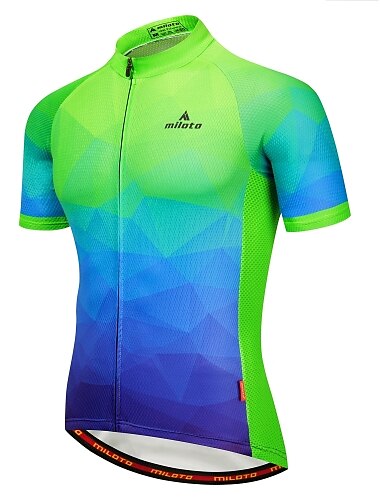  Miloto Homme Manches Courtes Maillot Velo Cyclisme Bleu + Orange. Bleu / blanc Rouge + bleu. Cyclisme Maillot Hauts / Top Evacuation de l\'humidite Bandes Reflechissantes Poche arriere Des sports 100