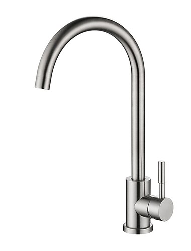  Grifo de cocina de acero inoxidable, grifo de lavabo de bano giratorio de 360 ° de arco alto con cano estandar de un solo mango independiente de niquel cepillado con interruptor de agua fria y