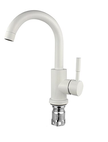  badkamer wastafel kraan, enkel handvat zwart nikkel/wit dainted/geborsteld nikkel een gat standaard uitloop rvs badkamer wastafel kraan met warm en koud water