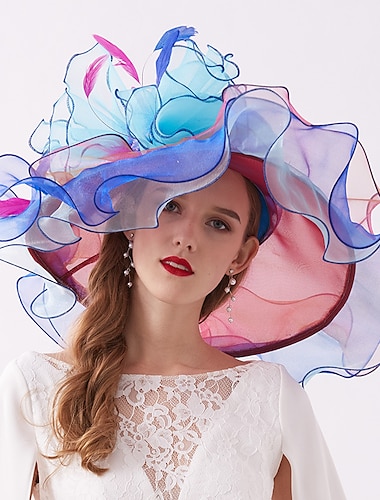  Organza / Feathers Kentucky Derby Hat / Fascinators / Headdress with Feather / Flower / Tiered 1 PC Wedding / Outdoor / Horse Race Headpiece dress to impress 2024