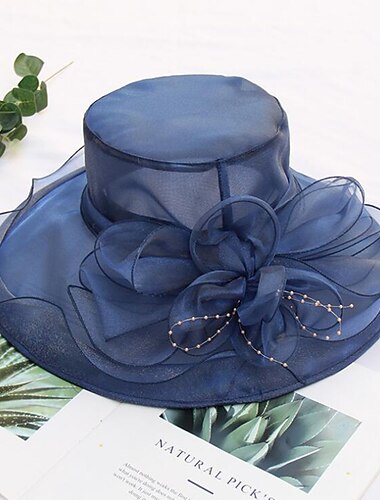  Straw Hat Vintage Style Elegant Tulle Organza Hats Headwear with Faux Pearl Flower Ruffle 1 PC Wedding Tea Party Horse Race Headpiece dress to impress 2024