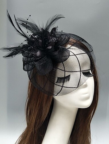  Net Fascinators Kentucky Derby Hat / Headdress / Headpiece with Feather / Flower / Trim 1 PC Wedding / Special Occasion / Horse Race Headpiece