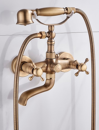  Bathtub Faucet,Wall Mounted Brass Rainfall Shower Mixer Taps Contain with Handshower and Cold/Hot Water