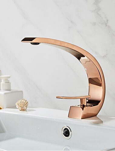 sárgaréz fürdőszobai mosogató csaptelep rózsa arany kanyar alakú középső szett egyfogantyús egylyukú csaptelep hideg és meleg vízzel