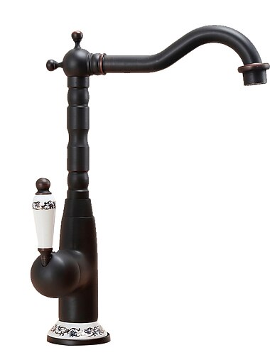  Baterie de bucătărie din cupru antic, auriu/negru, cu un singur mâner, cu o gaură, duză standard galvanizată, set central de robinete de bucătărie cu design antic cu comutator de apă caldă și rece