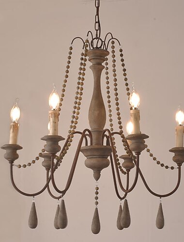  6 luci lampadario vintage / luce pendente in legno coffee bar rustico lampada per soggiorno sala da pranzo luci resturant / e12 / e14 senza lampadina