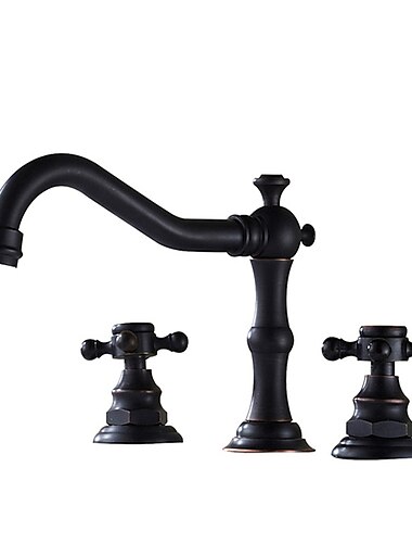  Antique Copper Bathroom Sink Faucet,Widespread Black Widespread Two Handles Three Holes Bath Taps with Hot and Cold Switch