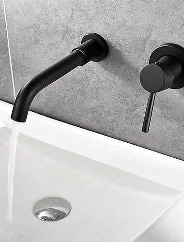  Matte Black Bathroom Sink Faucet Brass Wall Installation Basin Faucet Cold and Hot Water Mixer Tap Contemporary
