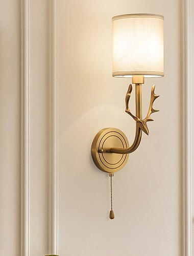 Wall Lamp Antique Wall Sconces for Bedroom Corridor Nordic Fabric Night Light Wall Mounted Antler Lighting Fixtures Brass