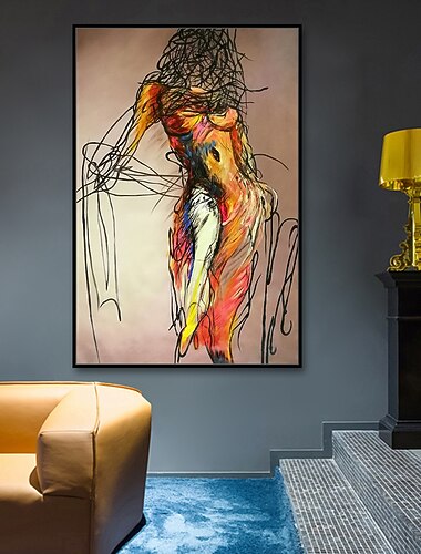 هانغ رسمت النفط الطلاء رسمت باليد عمودي الناس عاري الحديث بدون إطار داخلي