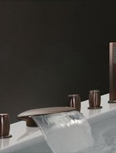  浴槽の蛇口 - 現代的な油でこすったブロンズ ローマン浴槽 真鍮バルブ バス シャワー ミキサー タップ / 3 つのハンドル / はい / 3 つのハンドル 5 つの穴 / 滝 / 3 つのハンドル 5 つの穴
