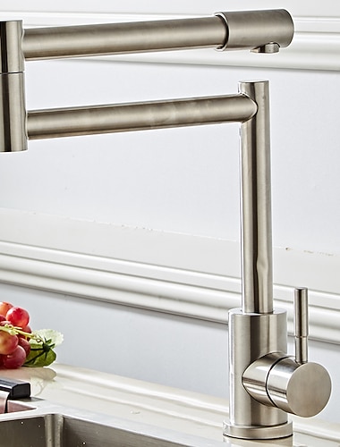  bateria kuchenna - pojedynczy uchwyt, jeden otwór, nikiel szczotkowany, wolnostojąca, nowoczesna bateria kuchenna