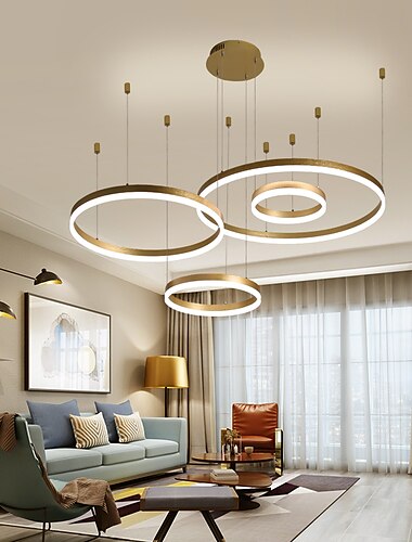  4-Lights LED 110W Ring Circle Chandelier LED Modern Pendant Lights Gold Coffee for Living Room Bar Room Office 4 Layers Dimmable with Remote Control ONLY DIMMABLE WITH REMOTE CONTROL