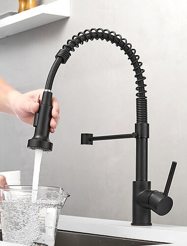  Kitchen Sink Mixer Faucet with Pull Out Sprayer, 360 swivel High Arc Single Handle Spring Pull Down Kitchen Taps Deck Mounted, One Hole Brass Kitchen Sink Faucet Water Vessel Taps