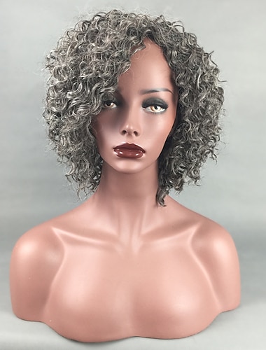  серые парики для женщин синтетический парик афро кудрявый кудрявый кудрявый короткий парик с боковой частью боб короткие серые синтетические волосы 14-дюймовые женские регулируемые термостойкие