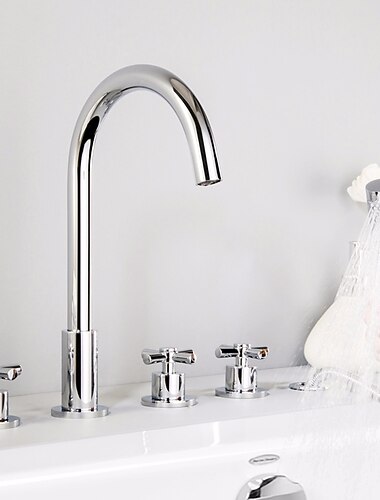 Robinet de baignoire Robinets de baignoire de salle de bain à 5 trous montés sur le pont, mitigeur d'évier à 3 poignées robinets de douche de salle de bain chaud et froid avec douchette à main