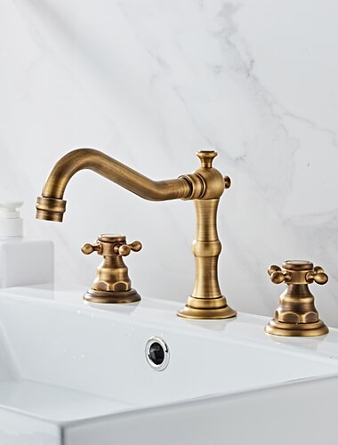  Bathtub Faucet,Antique Brass Widespread Roman Tub Two Handles Three Holes Bath Taps wiith Hot and Cold Switch