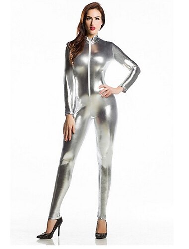  Zentai-Anzuege Cosplay Kostuem Catsuit Motorradmaedchen Karnevalskostuem Ganzkoerperanzug Damen Sex Sexy Kostuem Einfarbig Elasthan Latex Glaenzend Metallisch Kostuem fuer Halloween Erwachsene