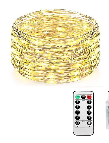  Elegant Wedding Party Reception Fairy Lights Plug-In - 10M 100 LED USB String Lights with 8 Modes, Adapter, Remote & Timer, Waterproof for Bedroom, Patio, Christmas, Dorm Indoor/Outdoor