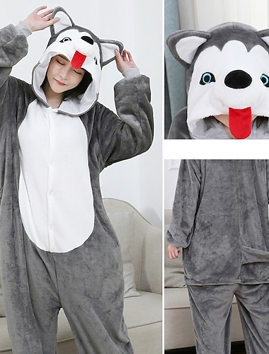  Adults\' Animal Onesie Costume Husky Onesie Pajamas Kigurumi Pajamas For Men and Women Carnival Cartoon