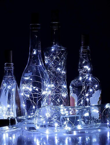  1/2/6/10 יחידות אורות מחרוזת בקבוק יין 2 מטר 20 לד עם פקק לבן חם לבן רב צבע אדום כחול עמיד למים סוללות קישוט חתונה לחג המולד