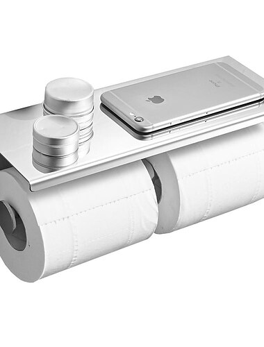  porte-papier hygienique multifonction en acier inoxydable etagere de salle de bain double tiges murale 1 pc