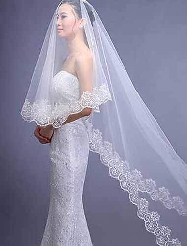  One-tier Classic Style / Lace Wedding Veil Chapel Veils with Solid / Pattern POLY / Lace