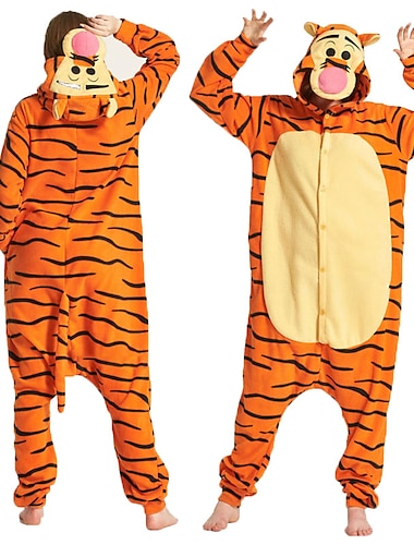  Adulte Costume de Cosplay Costume de fete Costume Dessin-Anime tigre Animal Animal Combinaison de Pyjamas Pyjamas Polaire Cosplay Pour Garcon Fille Couple Noel Pyjamas Animale Dessin anime