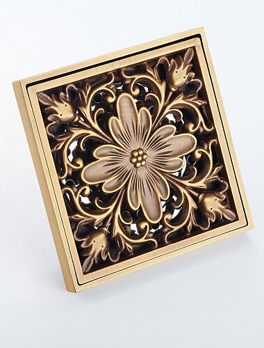  4 بوصة دش الطابق استنزاف مربع التقليدية 100 × 100 مم ، العتيقة النحاس القابل للإزالة النحاس الحمام استنزاف الصرف الصحي إدراج ، مصفاة ماسك الشعر