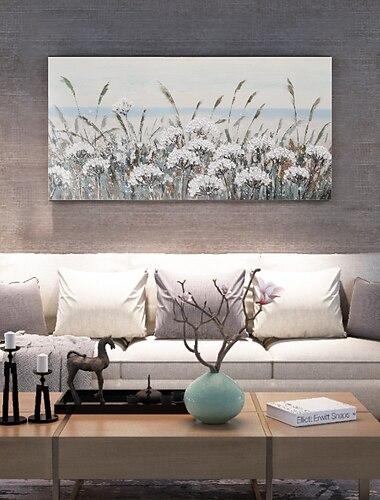  Hang-geschilderd olieverfschilderij Handgeschilderde Horizontaal Abstract Landschap Bloemenmotief / Botanisch Modern Inclusief Inner Frame / Uitgerekt canvas